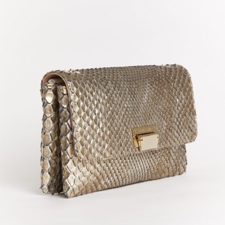gold lacquered python luxury handbag