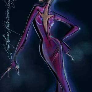 DESSIN RÉALISÉ PAR JULIEN FOURNIÉ D'UNE ROBE HAUTE COUTURE illustration de mode