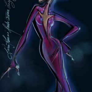 DESSIN RÉALISÉ PAR JULIEN FOURNIÉ D'UNE ROBE HAUTE COUTURE illustration de mode